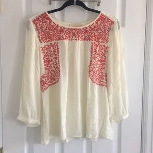White Top with Red Floral Embroidery